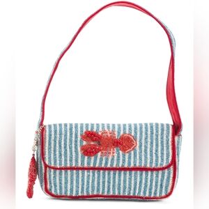 🦞🔹️Made In India 🔹️ Red and Blue Striped Lobster Beaded  Shoulder Bag